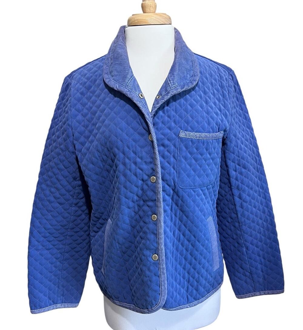 Vtg Talbots Barn Jacket Snap Corduroy Trim Purple sz M Diamond Quilted